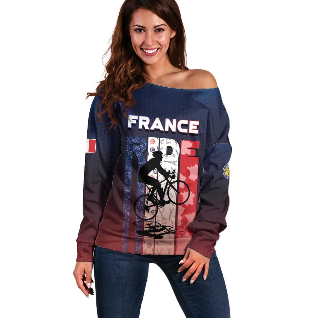 Personalized France Cycling Off Shoulder Sweater Ride With Cyclist - Wonder Print Shop