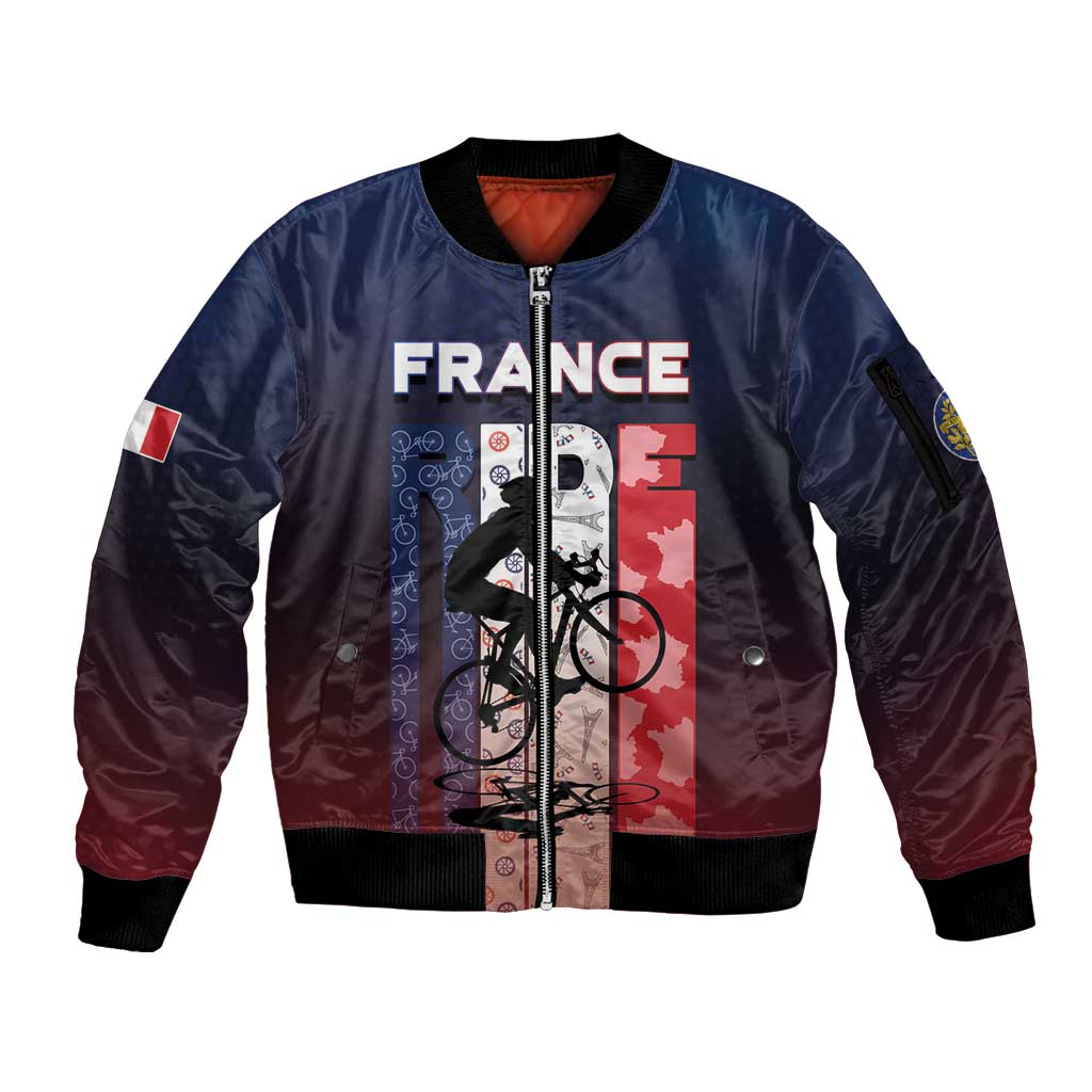 Personalized France Cycling Sleeve Zip Bomber Jacket Ride With Cyclist - Wonder Print Shop
