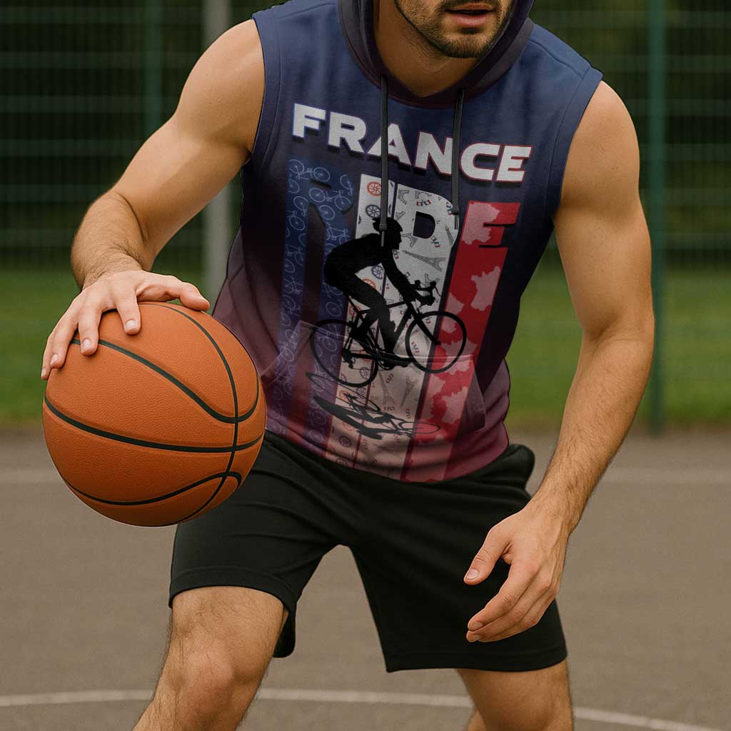 Personalized France Cycling Sleeveless Hoodie Ride With Cyclist - Wonder Print Shop