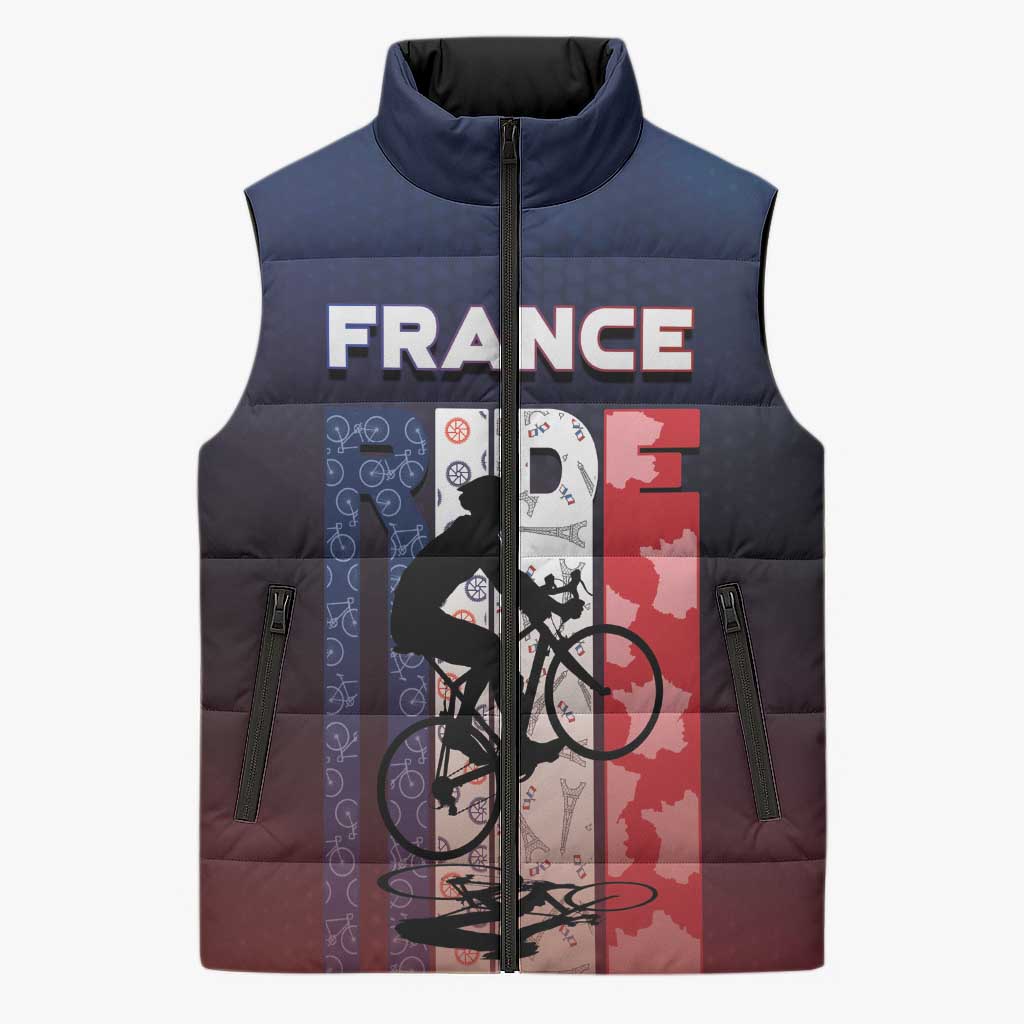 Personalized France Cycling Sleeveless Puffer Jacket Ride With Cyclist - Wonder Print Shop