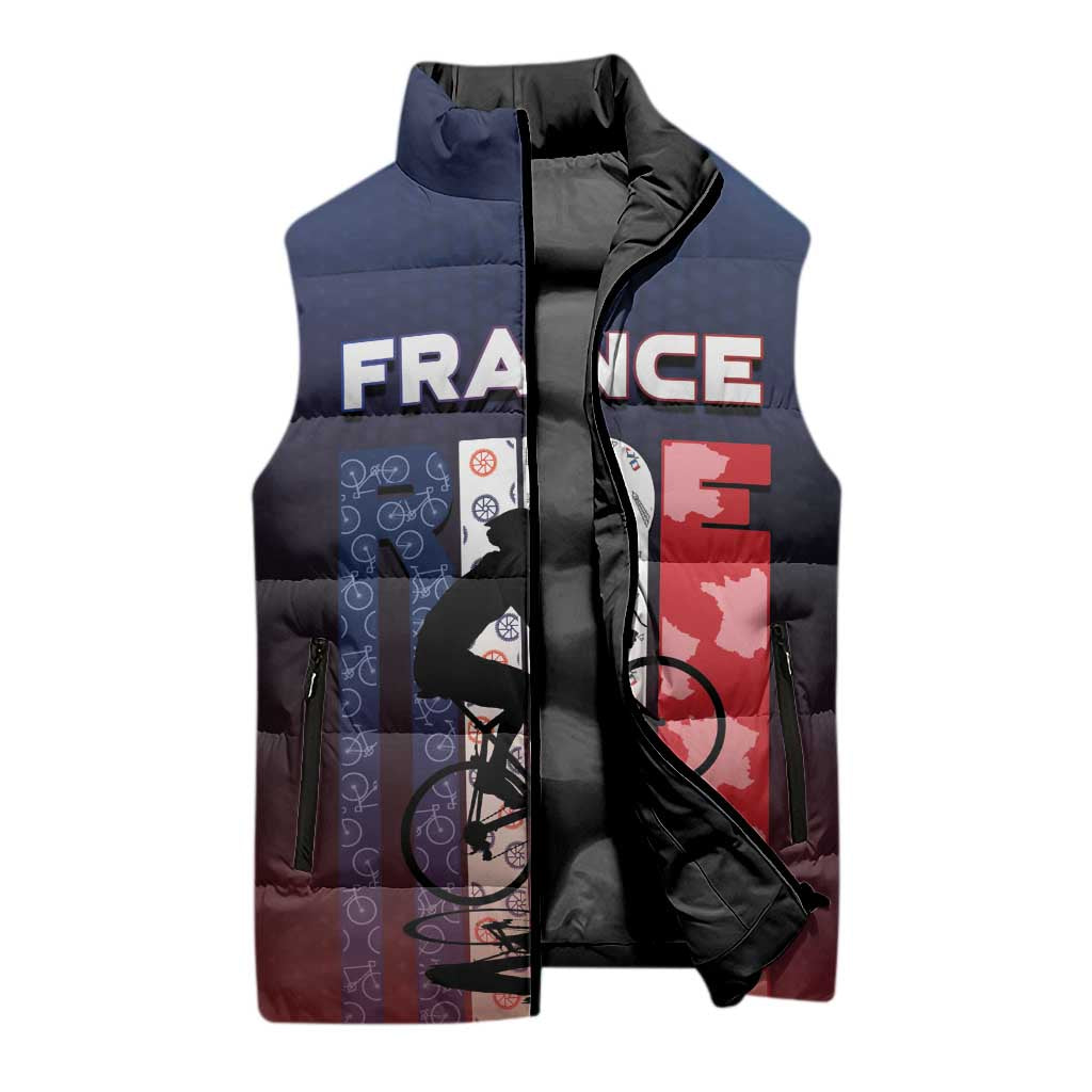 Personalized France Cycling Sleeveless Puffer Jacket Ride With Cyclist - Wonder Print Shop