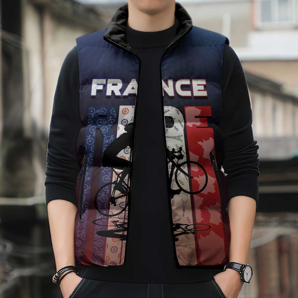 Personalized France Cycling Sleeveless Puffer Jacket Ride With Cyclist - Wonder Print Shop