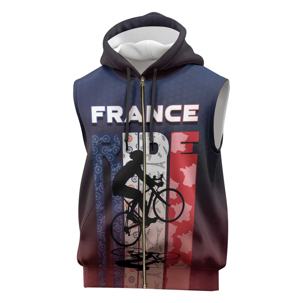 Personalized France Cycling Sleeveless Zip Hoodie Ride With Cyclist - Wonder Print Shop