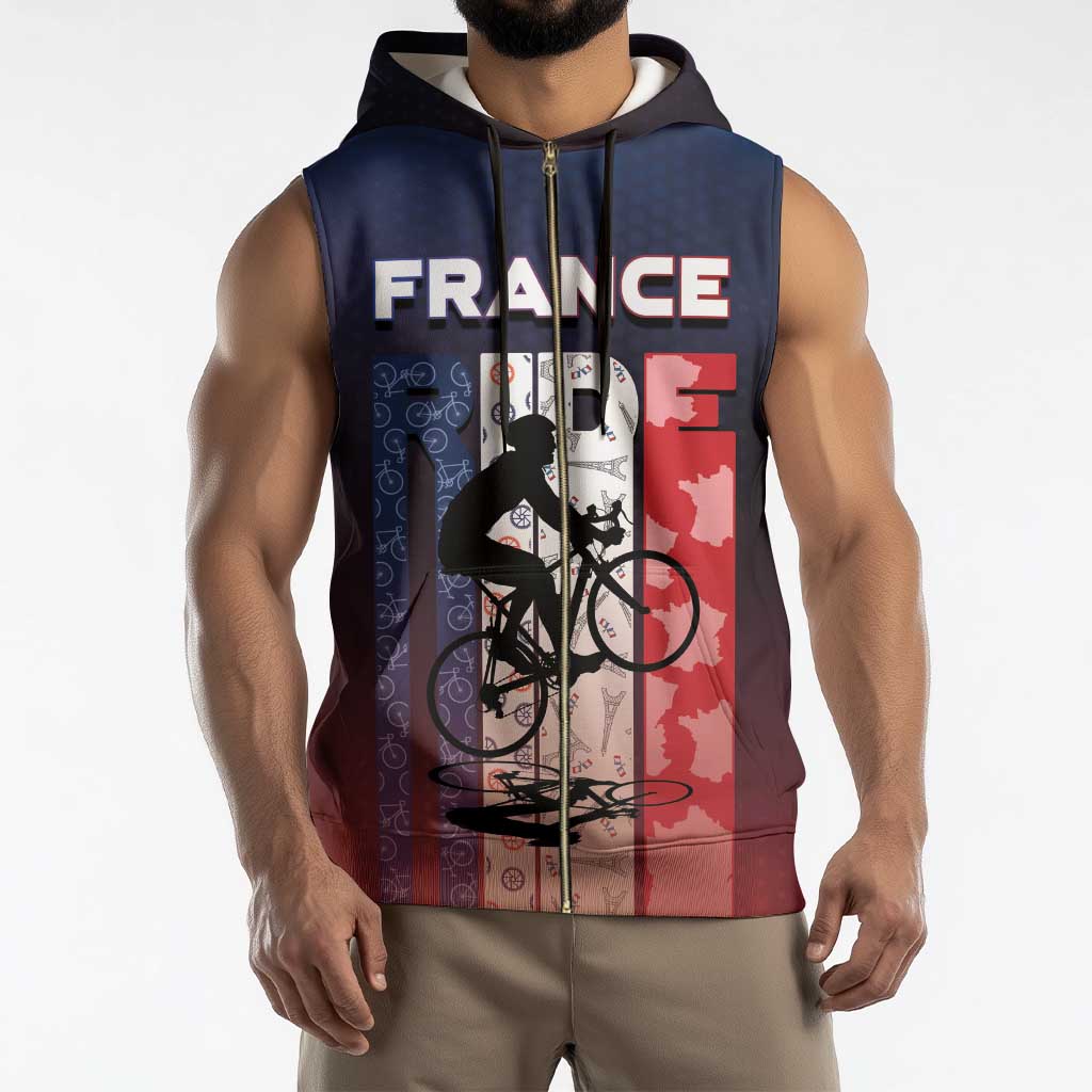 Personalized France Cycling Sleeveless Zip Hoodie Ride With Cyclist - Wonder Print Shop
