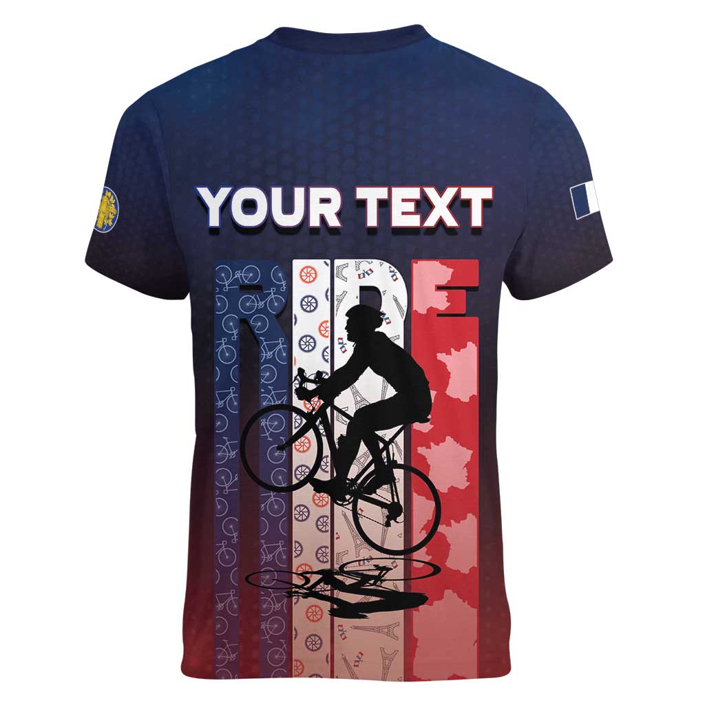 Personalized France Cycling Women V-Neck T-Shirt Ride With Cyclist - Wonder Print Shop