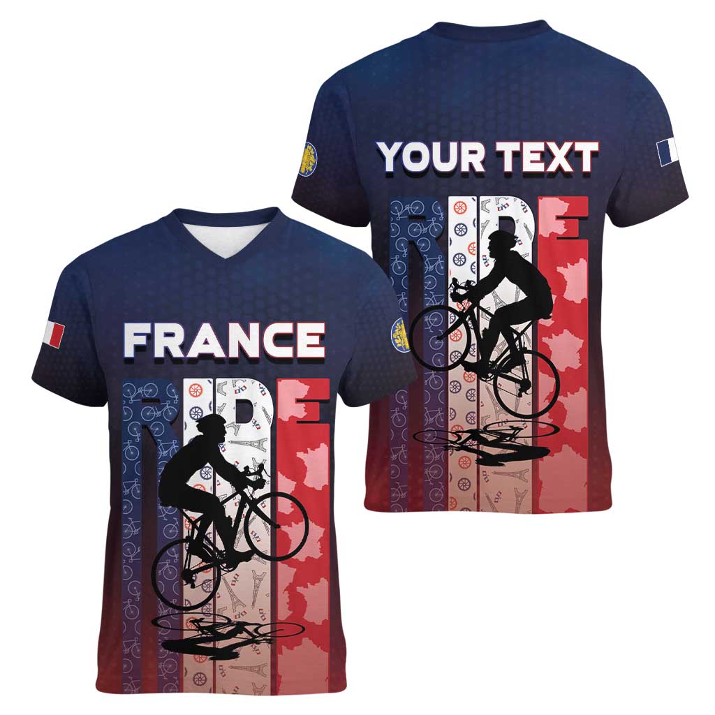Personalized France Cycling Women V-Neck T-Shirt Ride With Cyclist - Wonder Print Shop