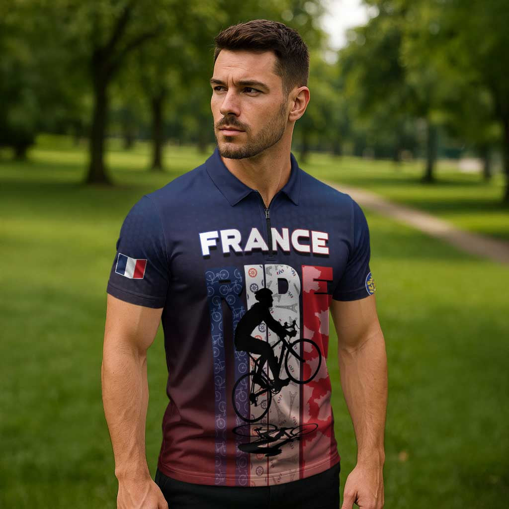 Personalized France Cycling Zipper Polo Shirt Ride With Cyclist - Wonder Print Shop