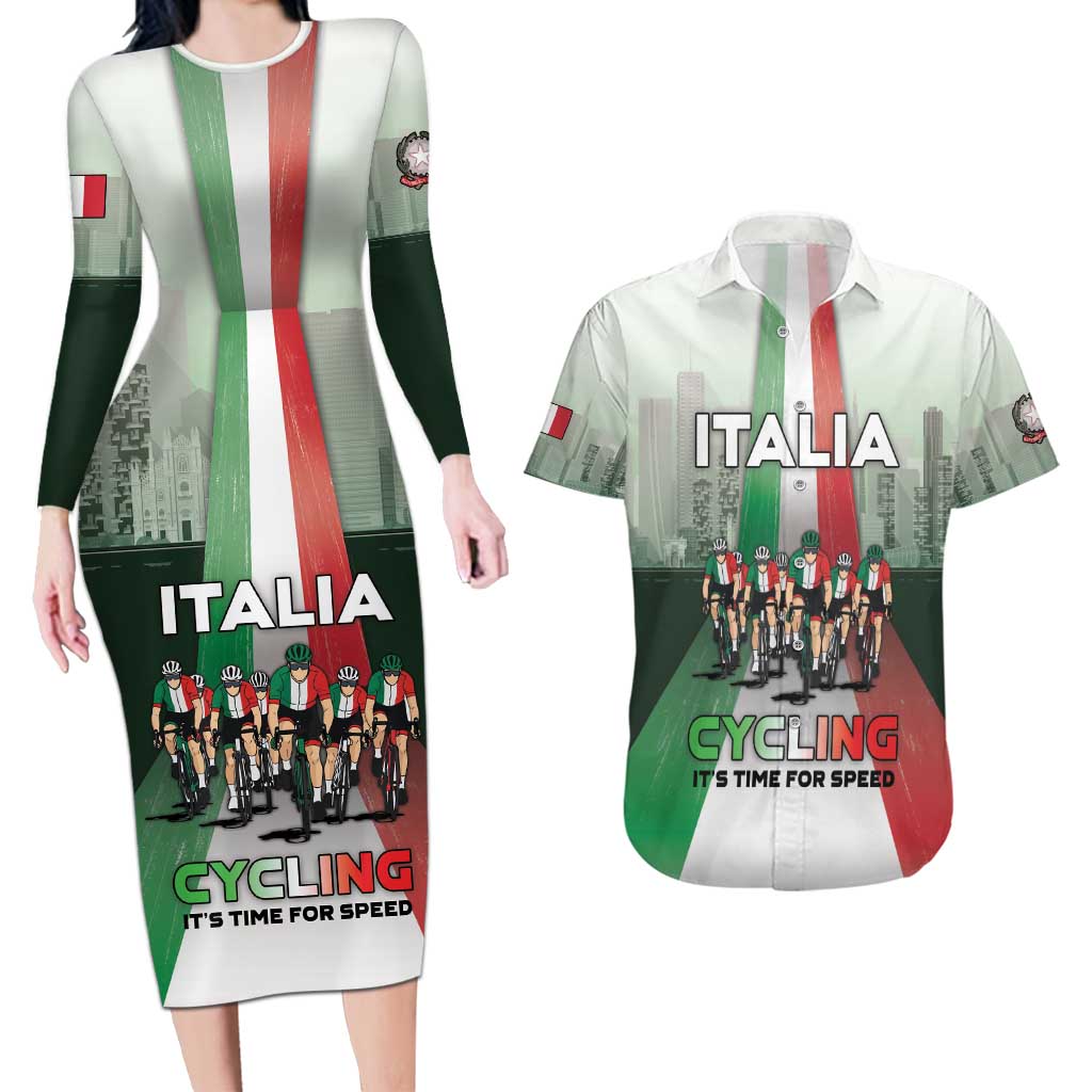 Personalized Italy Cycling Couples Matching Long Sleeve Bodycon Dress and Hawaiian Shirt Life In The Bike Lane - Wonder Print Shop