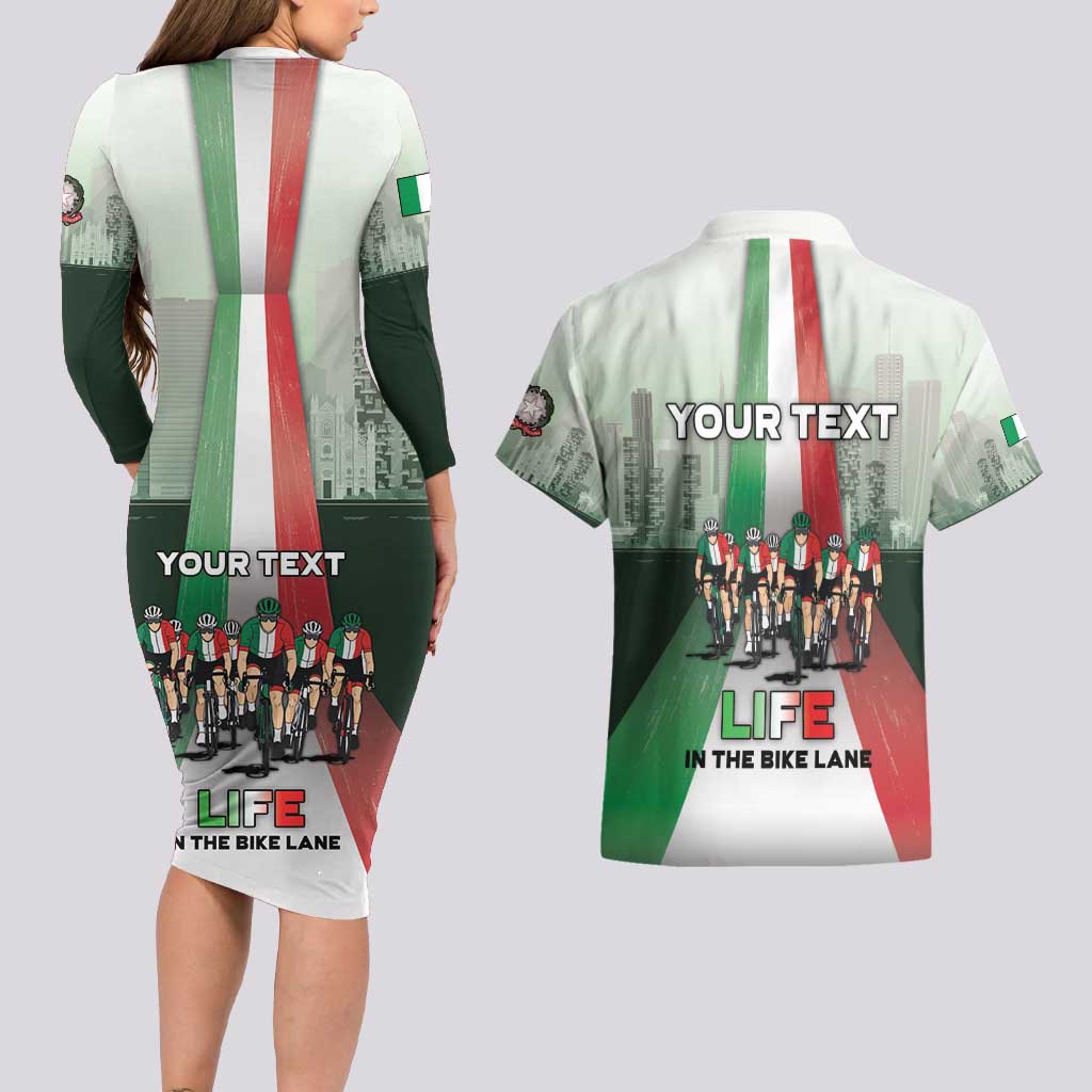 Personalized Italy Cycling Couples Matching Long Sleeve Bodycon Dress and Hawaiian Shirt Life In The Bike Lane - Wonder Print Shop