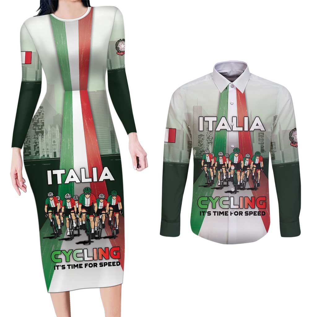 Personalized Italy Cycling Couples Matching Long Sleeve Bodycon Dress and Long Sleeve Button Shirt Life In The Bike Lane - Wonder Print Shop