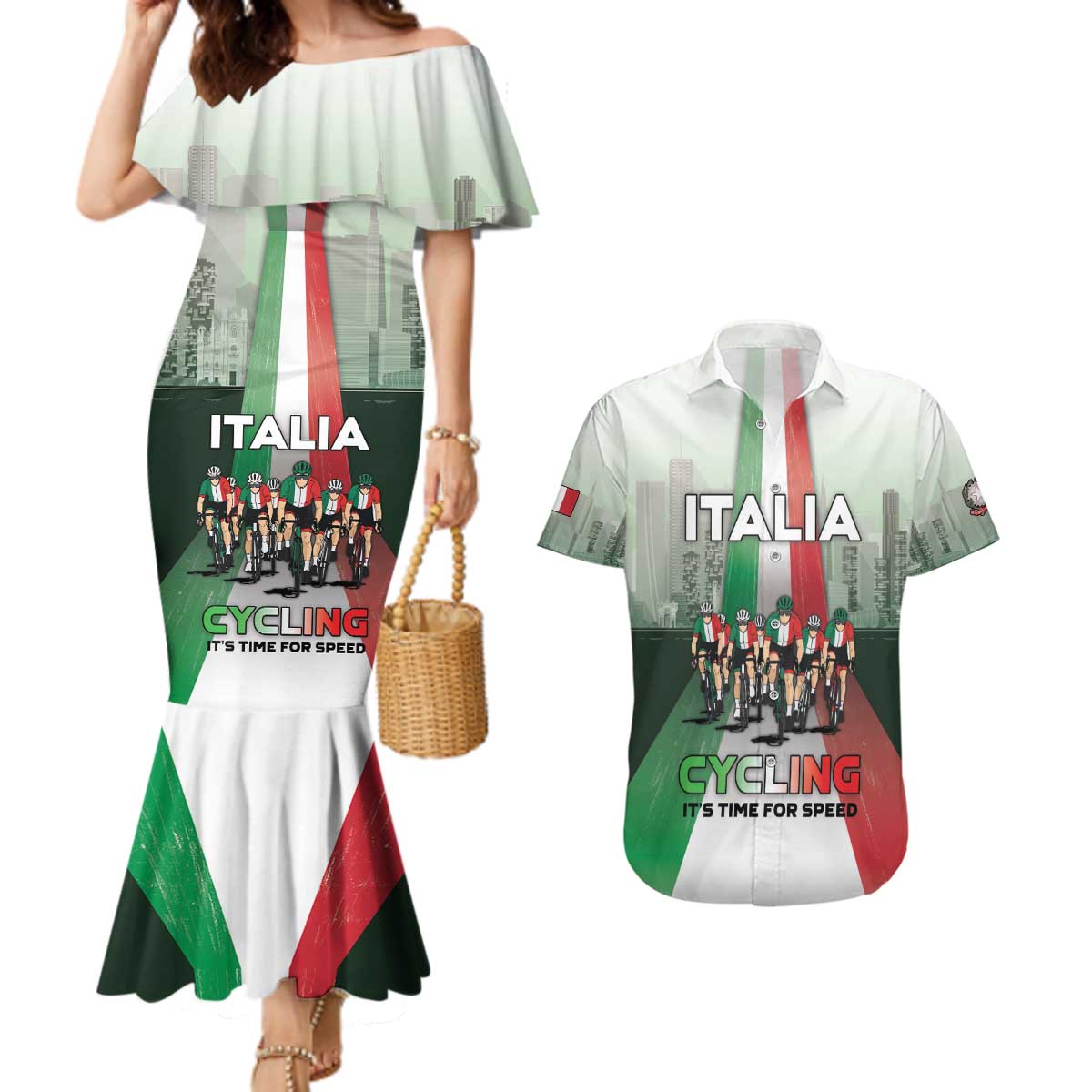 Personalized Italy Cycling Couples Matching Mermaid Dress and Hawaiian Shirt Life In The Bike Lane - Wonder Print Shop