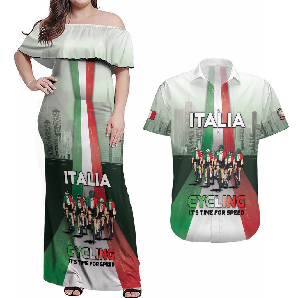 Personalized Italy Cycling Couples Matching Off Shoulder Maxi Dress and Hawaiian Shirt Life In The Bike Lane - Wonder Print Shop