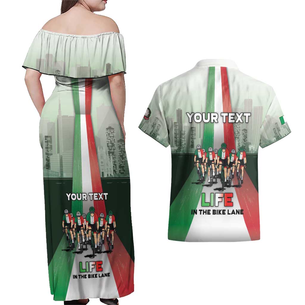 Personalized Italy Cycling Couples Matching Off Shoulder Maxi Dress and Hawaiian Shirt Life In The Bike Lane - Wonder Print Shop