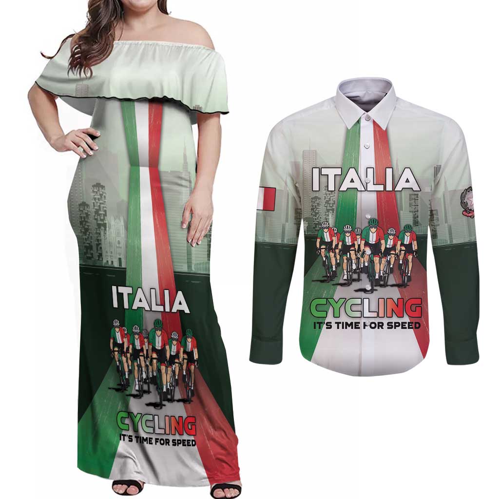 Personalized Italy Cycling Couples Matching Off Shoulder Maxi Dress and Long Sleeve Button Shirt Life In The Bike Lane - Wonder Print Shop