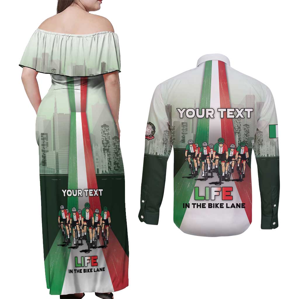 Personalized Italy Cycling Couples Matching Off Shoulder Maxi Dress and Long Sleeve Button Shirt Life In The Bike Lane - Wonder Print Shop