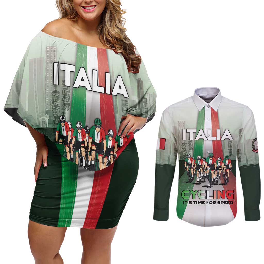 Personalized Italy Cycling Couples Matching Off Shoulder Short Dress and Long Sleeve Button Shirt Life In The Bike Lane - Wonder Print Shop
