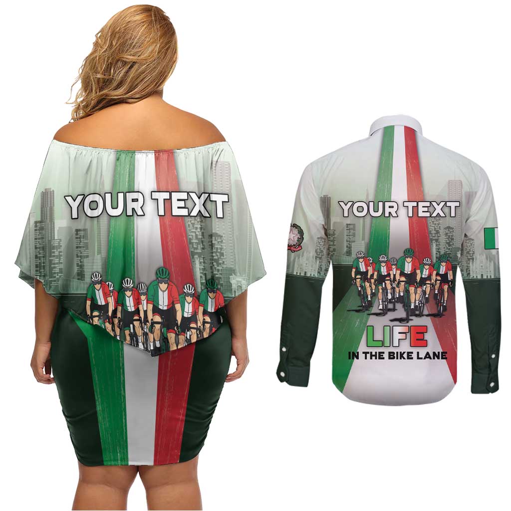 Personalized Italy Cycling Couples Matching Off Shoulder Short Dress and Long Sleeve Button Shirt Life In The Bike Lane - Wonder Print Shop