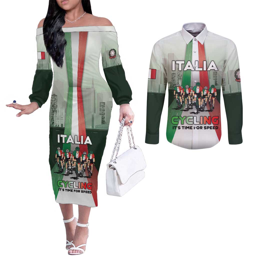 Personalized Italy Cycling Couples Matching Off The Shoulder Long Sleeve Dress and Long Sleeve Button Shirt Life In The Bike Lane - Wonder Print Shop
