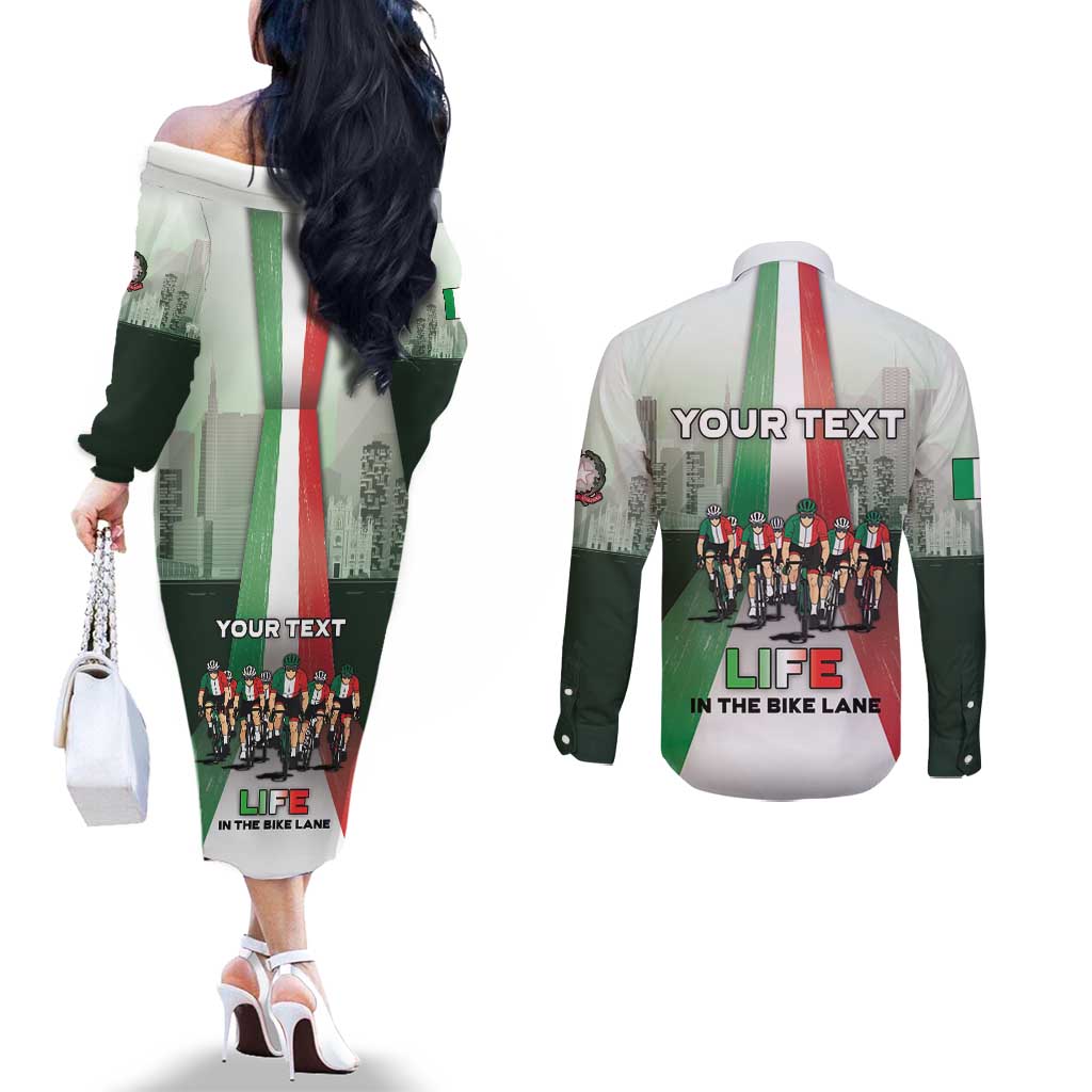 Personalized Italy Cycling Couples Matching Off The Shoulder Long Sleeve Dress and Long Sleeve Button Shirt Life In The Bike Lane - Wonder Print Shop