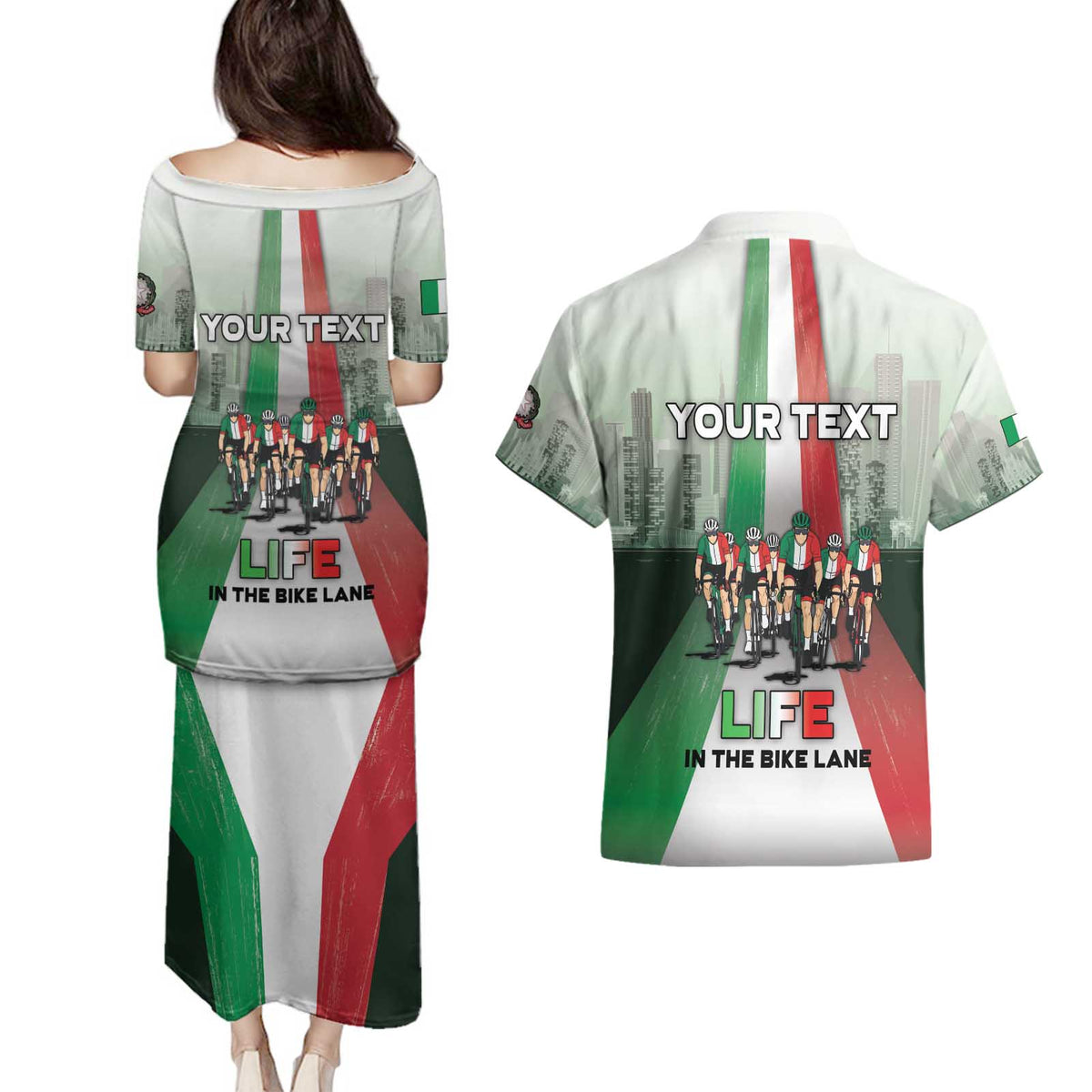 Personalized Italy Cycling Couples Matching Puletasi and Hawaiian Shirt Life In The Bike Lane - Wonder Print Shop
