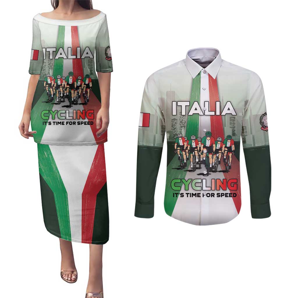 Personalized Italy Cycling Couples Matching Puletasi and Long Sleeve Button Shirt Life In The Bike Lane - Wonder Print Shop