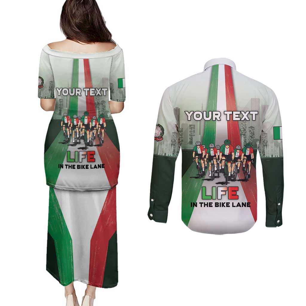 Personalized Italy Cycling Couples Matching Puletasi and Long Sleeve Button Shirt Life In The Bike Lane - Wonder Print Shop
