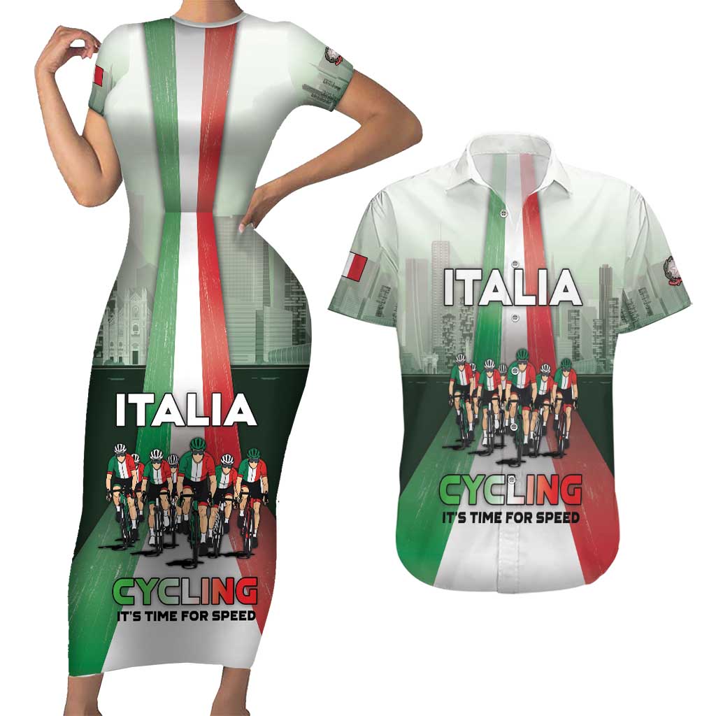 Personalized Italy Cycling Couples Matching Short Sleeve Bodycon Dress and Hawaiian Shirt Life In The Bike Lane - Wonder Print Shop