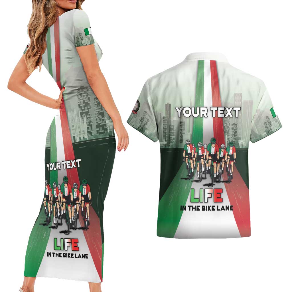 Personalized Italy Cycling Couples Matching Short Sleeve Bodycon Dress and Hawaiian Shirt Life In The Bike Lane - Wonder Print Shop
