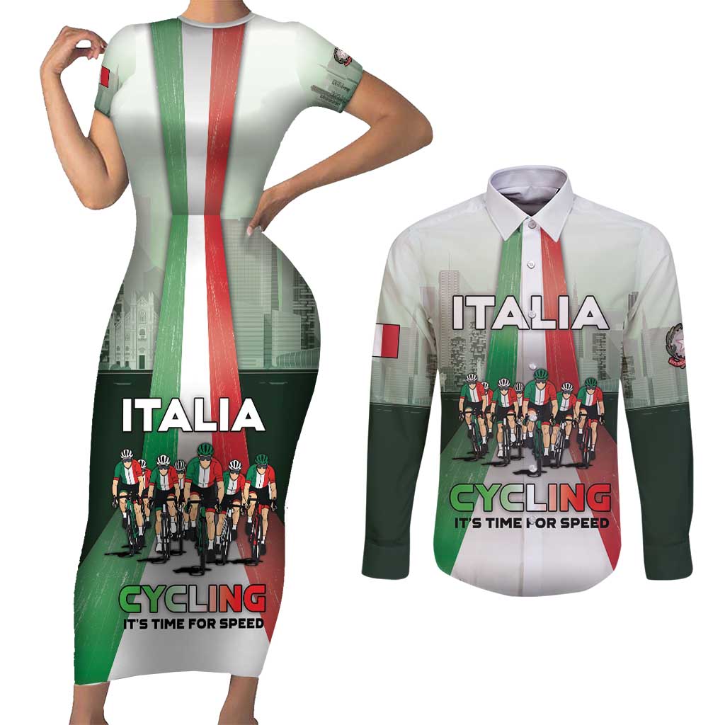 Personalized Italy Cycling Couples Matching Short Sleeve Bodycon Dress and Long Sleeve Button Shirt Life In The Bike Lane - Wonder Print Shop