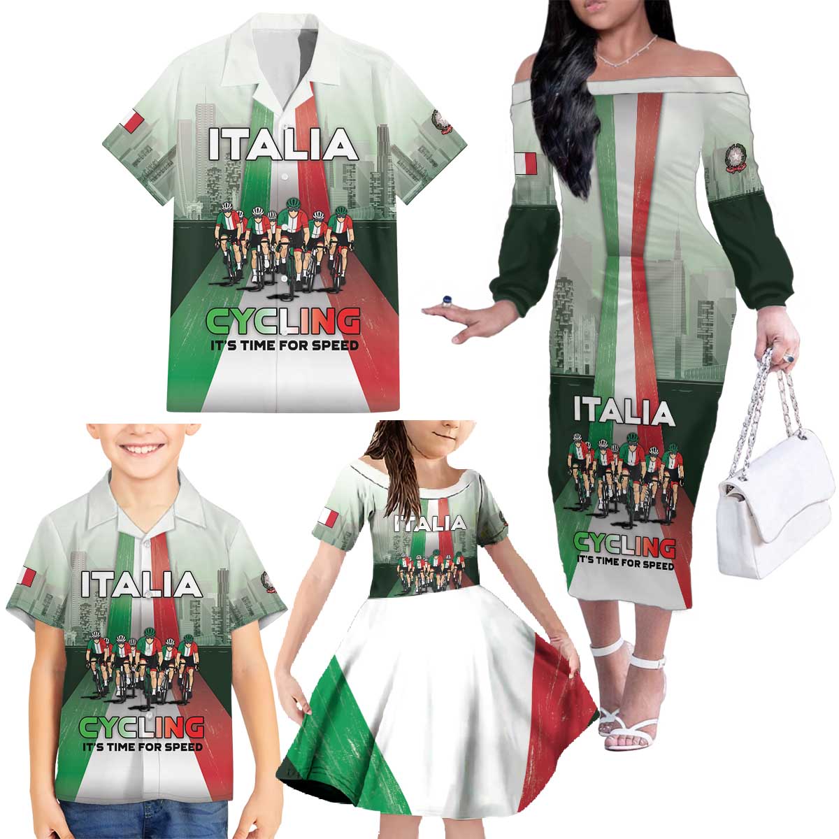 Personalized Italy Cycling Family Matching Off The Shoulder Long Sleeve Dress and Hawaiian Shirt Life In The Bike Lane - Wonder Print Shop