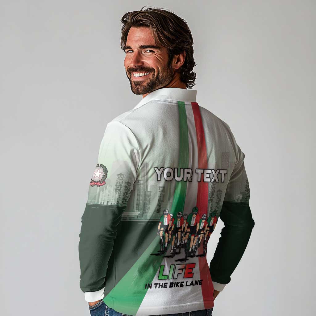 Personalized Italy Cycling Long Sleeve Polo Shirt Life In The Bike Lane - Wonder Print Shop