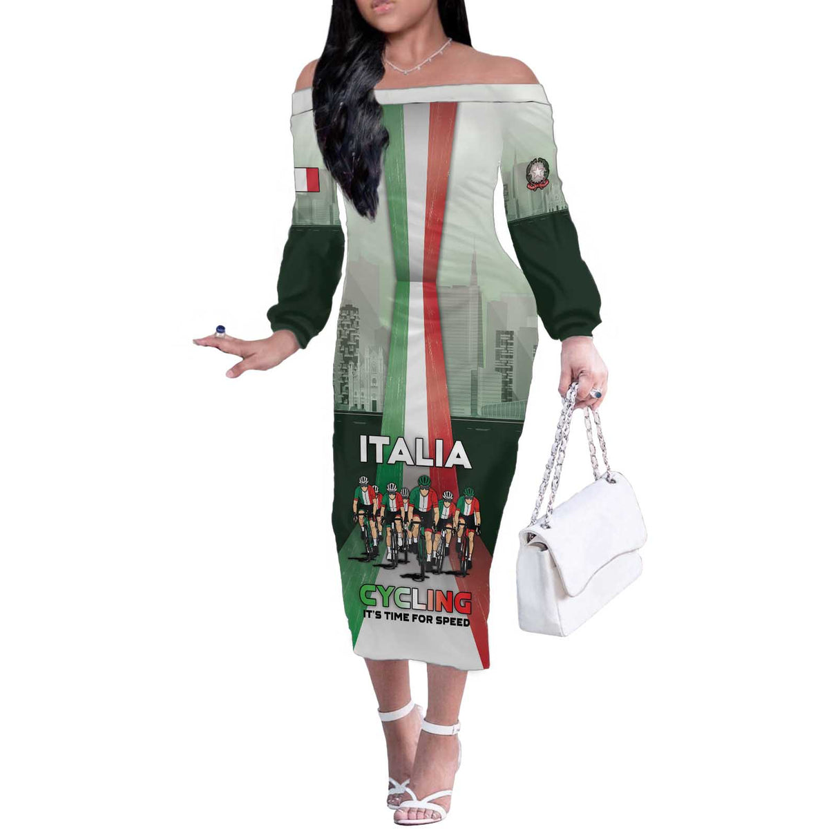Personalized Italy Cycling Off The Shoulder Long Sleeve Dress Life In The Bike Lane - Wonder Print Shop