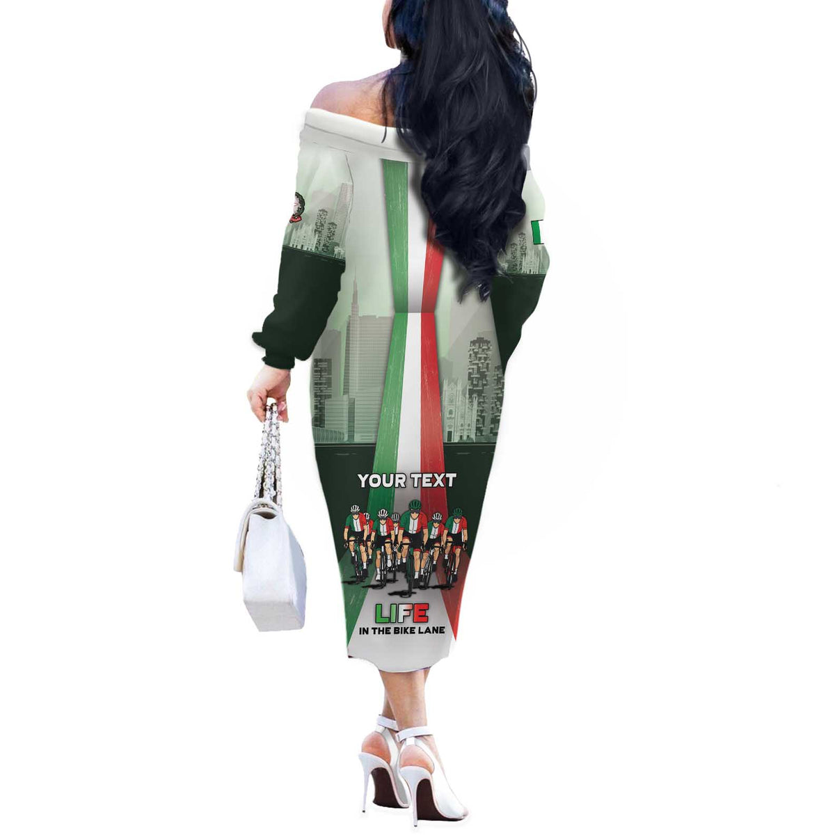 Personalized Italy Cycling Off The Shoulder Long Sleeve Dress Life In The Bike Lane - Wonder Print Shop