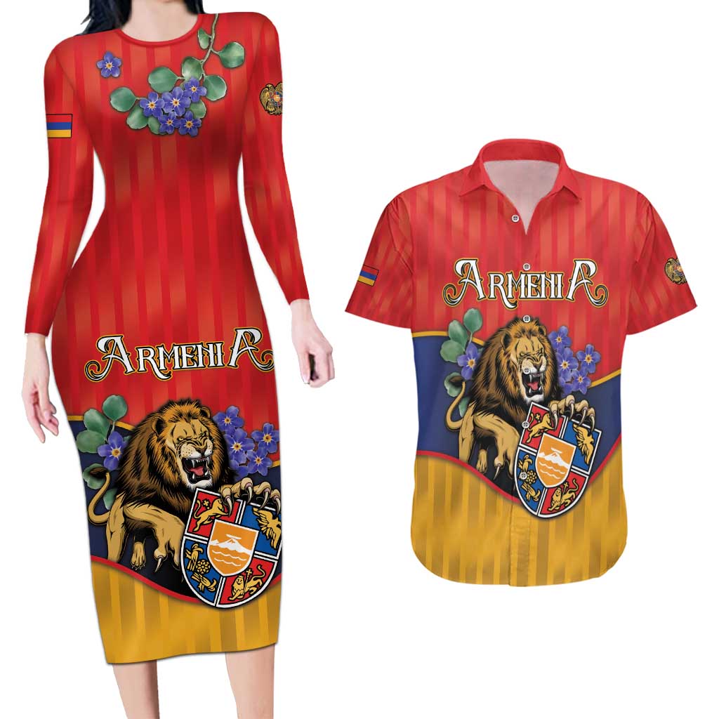 Personalized Armenia Couples Matching Long Sleeve Bodycon Dress and Hawaiian Shirt Lion As National Symbol - Wonder Print Shop
