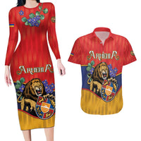 Personalized Armenia Couples Matching Long Sleeve Bodycon Dress and Hawaiian Shirt Lion As National Symbol - Wonder Print Shop