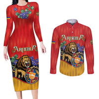 Personalized Armenia Couples Matching Long Sleeve Bodycon Dress and Long Sleeve Button Shirt Lion As National Symbol - Wonder Print Shop