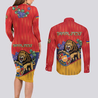 Personalized Armenia Couples Matching Long Sleeve Bodycon Dress and Long Sleeve Button Shirt Lion As National Symbol - Wonder Print Shop