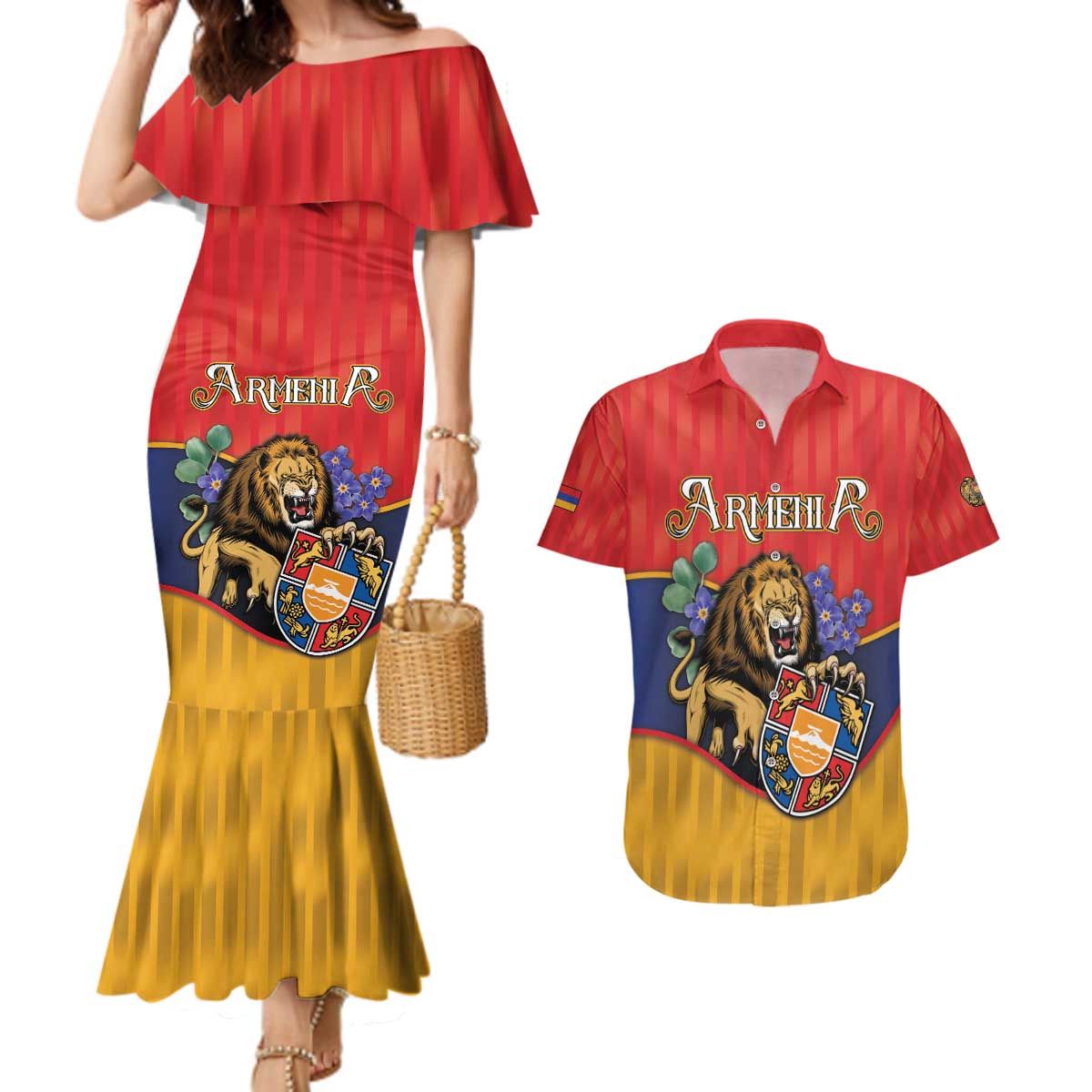 Personalized Armenia Couples Matching Mermaid Dress and Hawaiian Shirt Lion As National Symbol - Wonder Print Shop