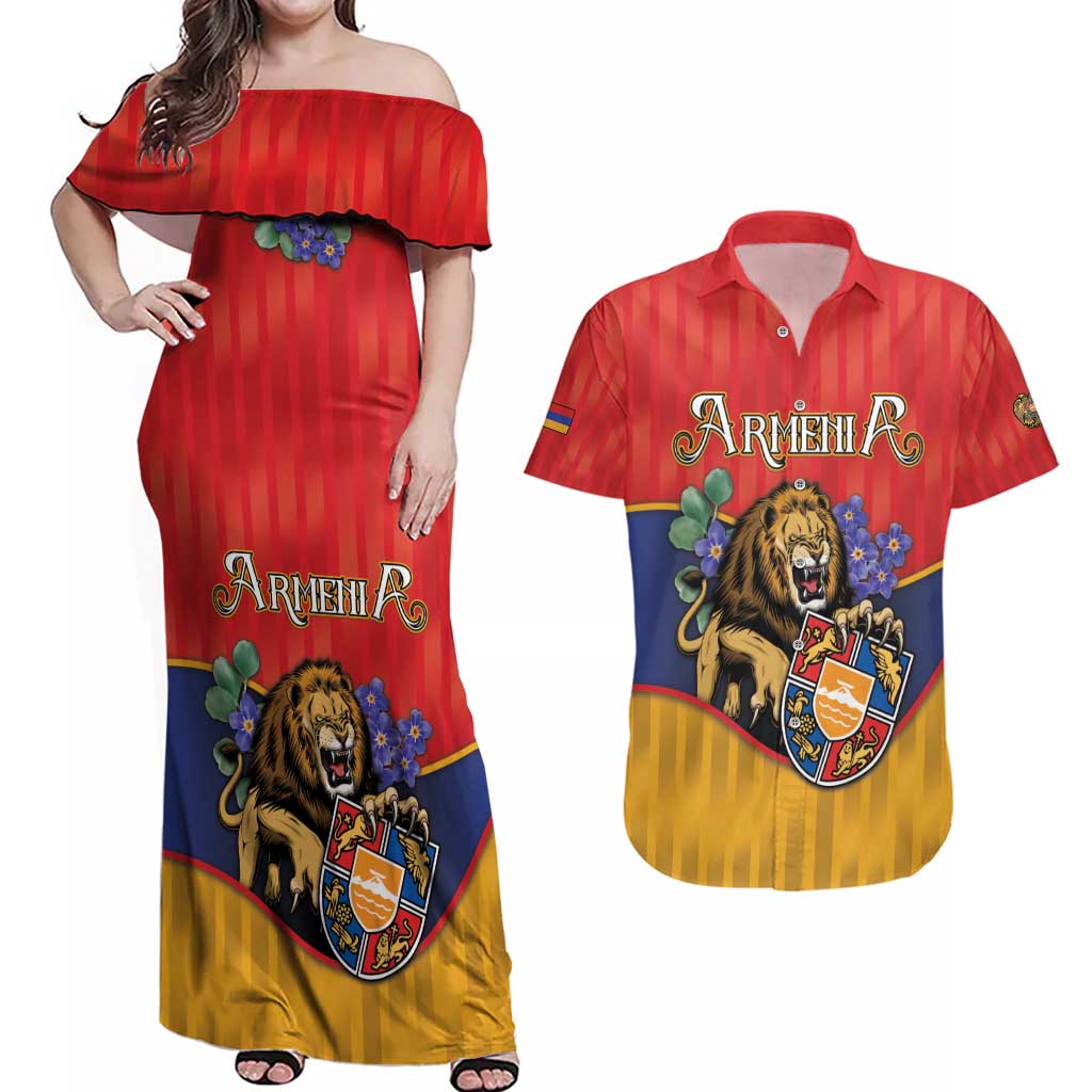 Personalized Armenia Couples Matching Off Shoulder Maxi Dress and Hawaiian Shirt Lion As National Symbol - Wonder Print Shop