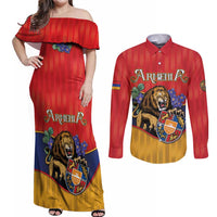 Personalized Armenia Couples Matching Off Shoulder Maxi Dress and Long Sleeve Button Shirt Lion As National Symbol - Wonder Print Shop
