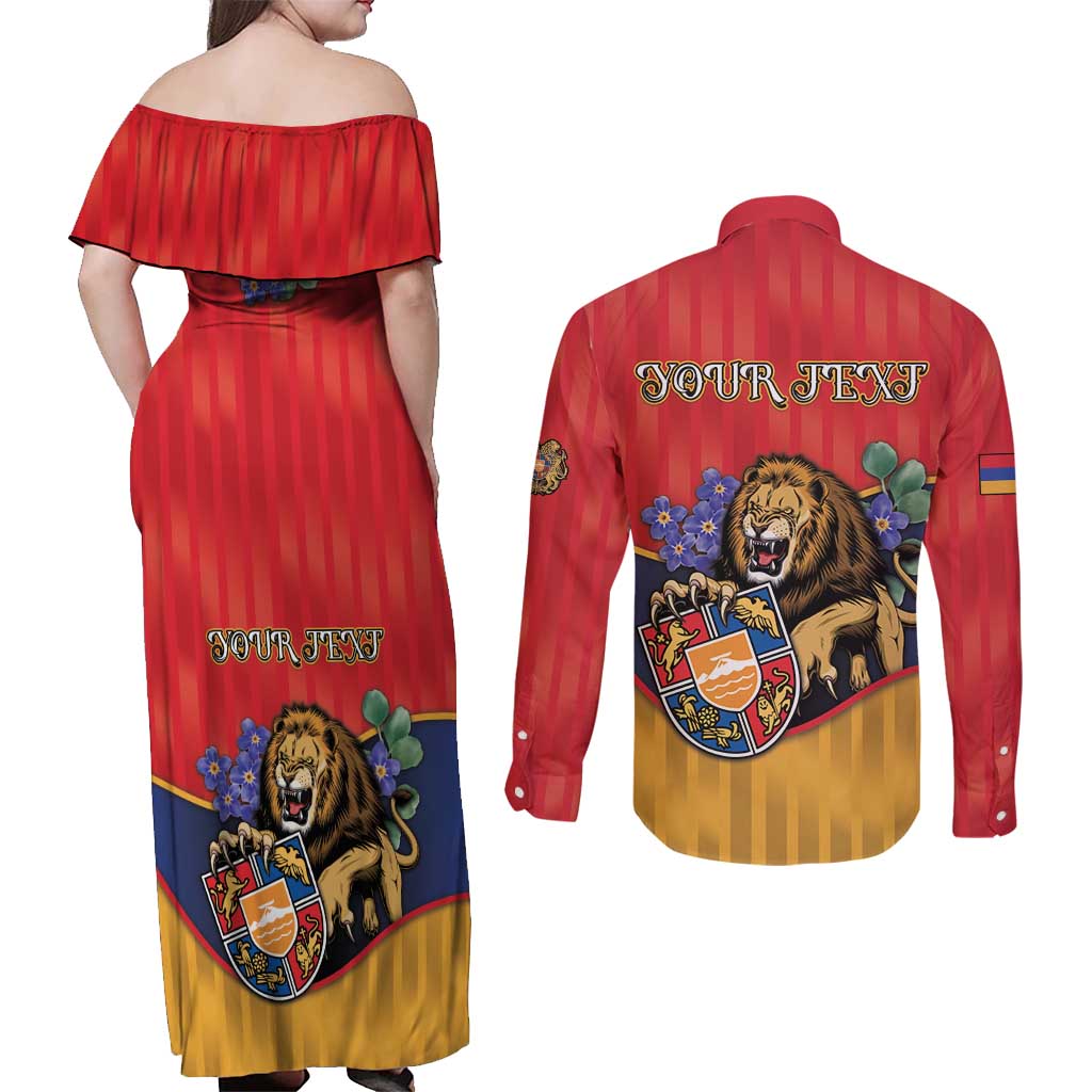 Personalized Armenia Couples Matching Off Shoulder Maxi Dress and Long Sleeve Button Shirt Lion As National Symbol - Wonder Print Shop