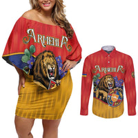 Personalized Armenia Couples Matching Off Shoulder Short Dress and Long Sleeve Button Shirt Lion As National Symbol - Wonder Print Shop