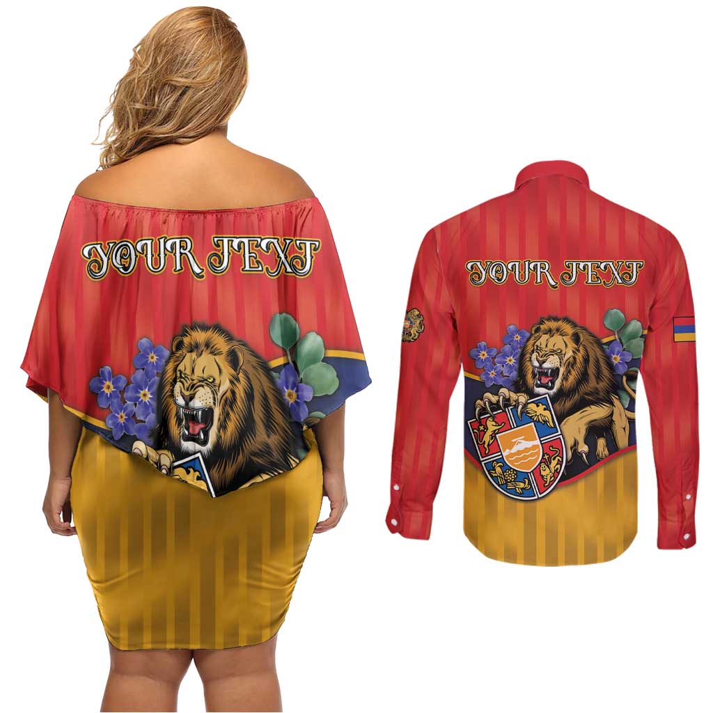 Personalized Armenia Couples Matching Off Shoulder Short Dress and Long Sleeve Button Shirt Lion As National Symbol - Wonder Print Shop