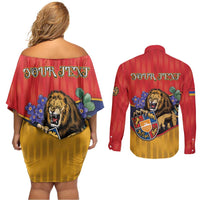 Personalized Armenia Couples Matching Off Shoulder Short Dress and Long Sleeve Button Shirt Lion As National Symbol - Wonder Print Shop