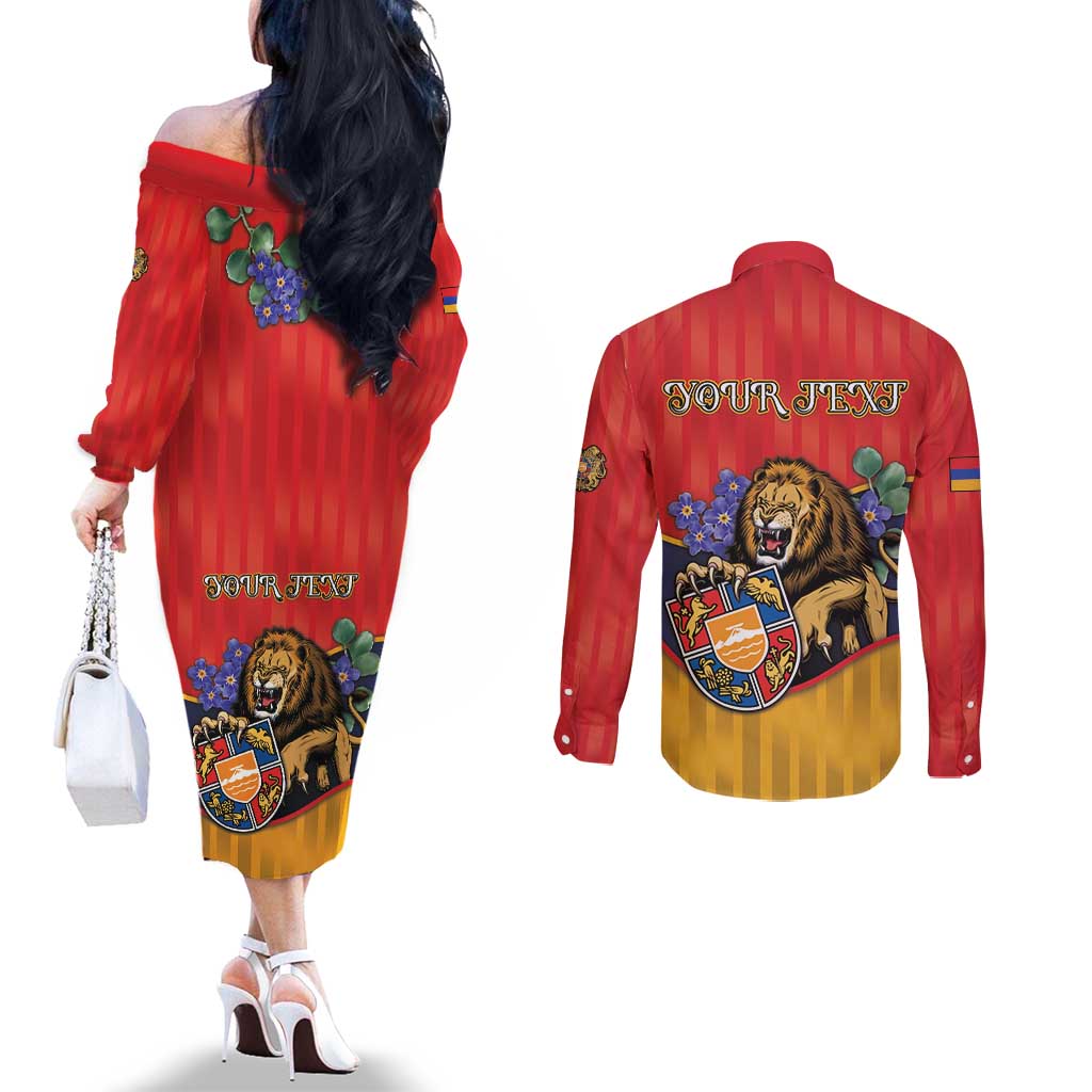 Personalized Armenia Couples Matching Off The Shoulder Long Sleeve Dress and Long Sleeve Button Shirt Lion As National Symbol - Wonder Print Shop