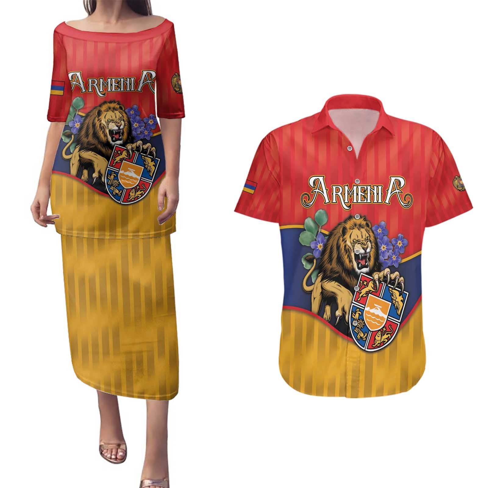 Personalized Armenia Couples Matching Puletasi and Hawaiian Shirt Lion As National Symbol - Wonder Print Shop