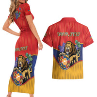 Personalized Armenia Couples Matching Short Sleeve Bodycon Dress and Hawaiian Shirt Lion As National Symbol - Wonder Print Shop