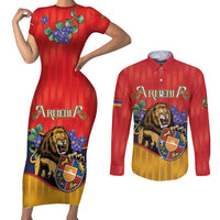Personalized Armenia Couples Matching Short Sleeve Bodycon Dress and Long Sleeve Button Shirt Lion As National Symbol - Wonder Print Shop
