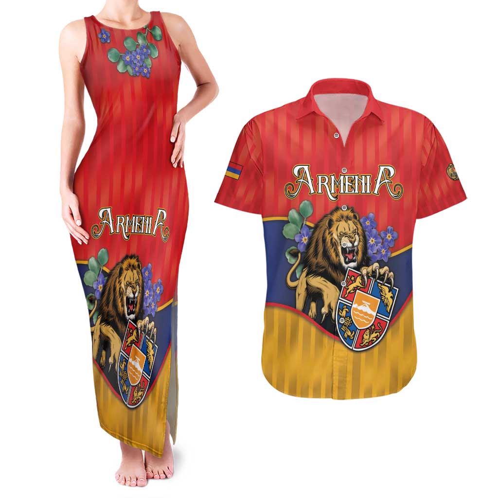 Personalized Armenia Couples Matching Tank Maxi Dress and Hawaiian Shirt Lion As National Symbol - Wonder Print Shop