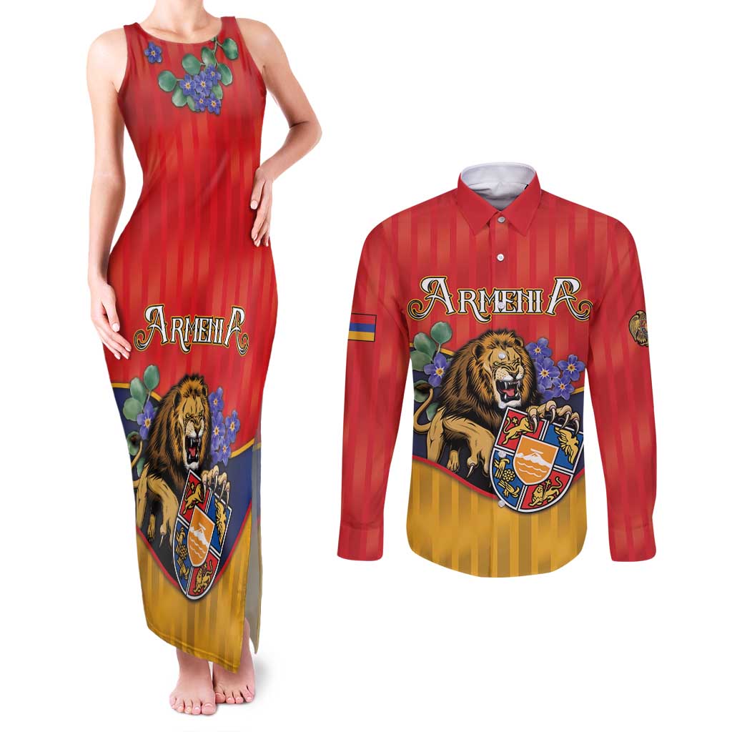 Personalized Armenia Couples Matching Tank Maxi Dress and Long Sleeve Button Shirt Lion As National Symbol - Wonder Print Shop